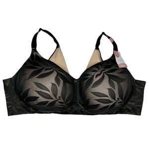 Cacique Lightly-Lined Wireless Bra Black Floral Lace